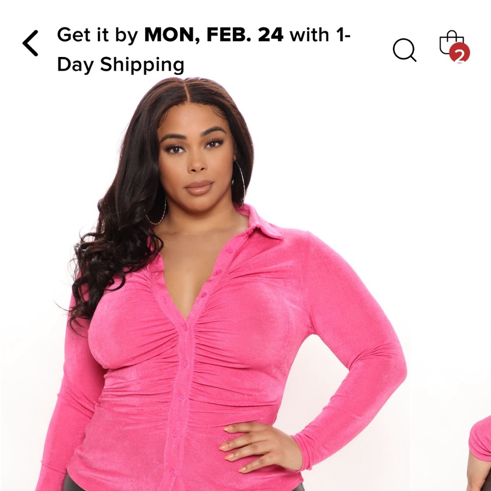 Pink Ruched Long Sleeve Notched Collar Blouse